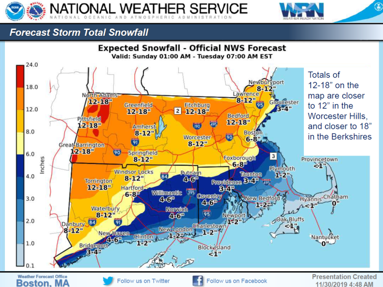 Snow forecast across area; up to 18 inches in northern Massachusetts