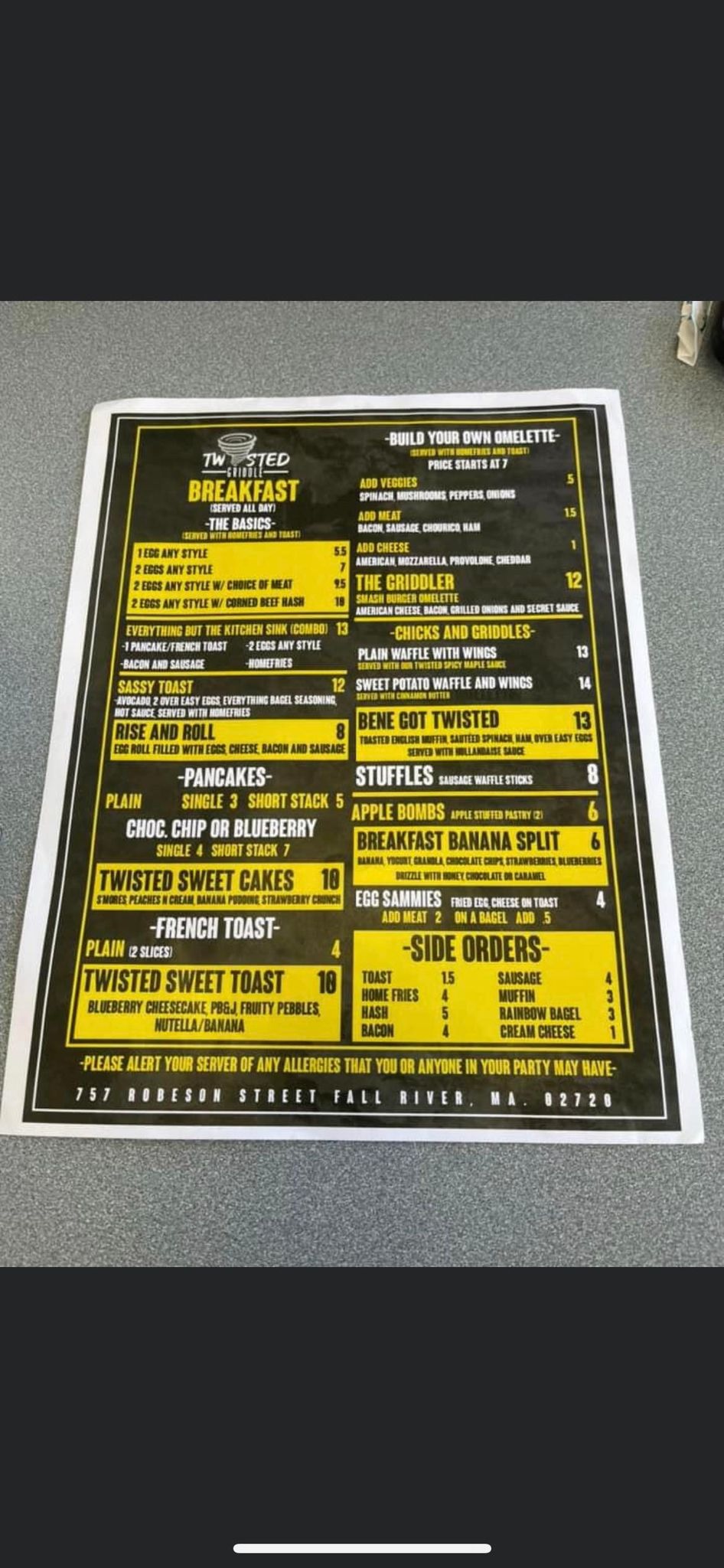 Twisted Griddle Menu 